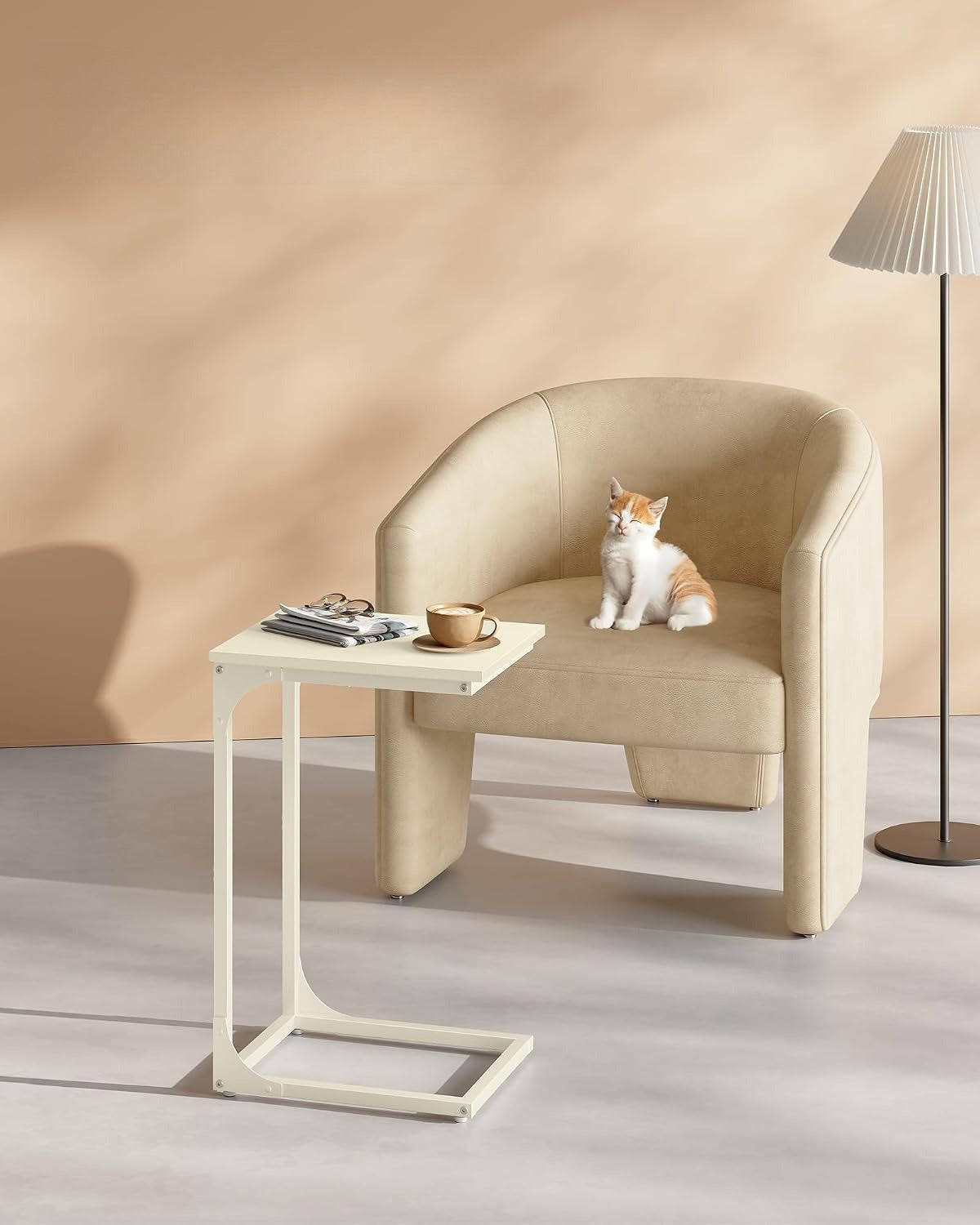 Cream White C-Shaped Sofa Side Table