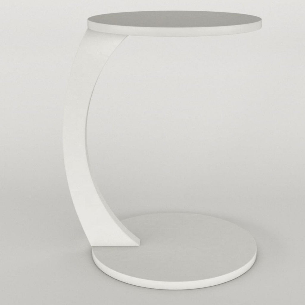 White Wheeled Round C-Shaped Side Table