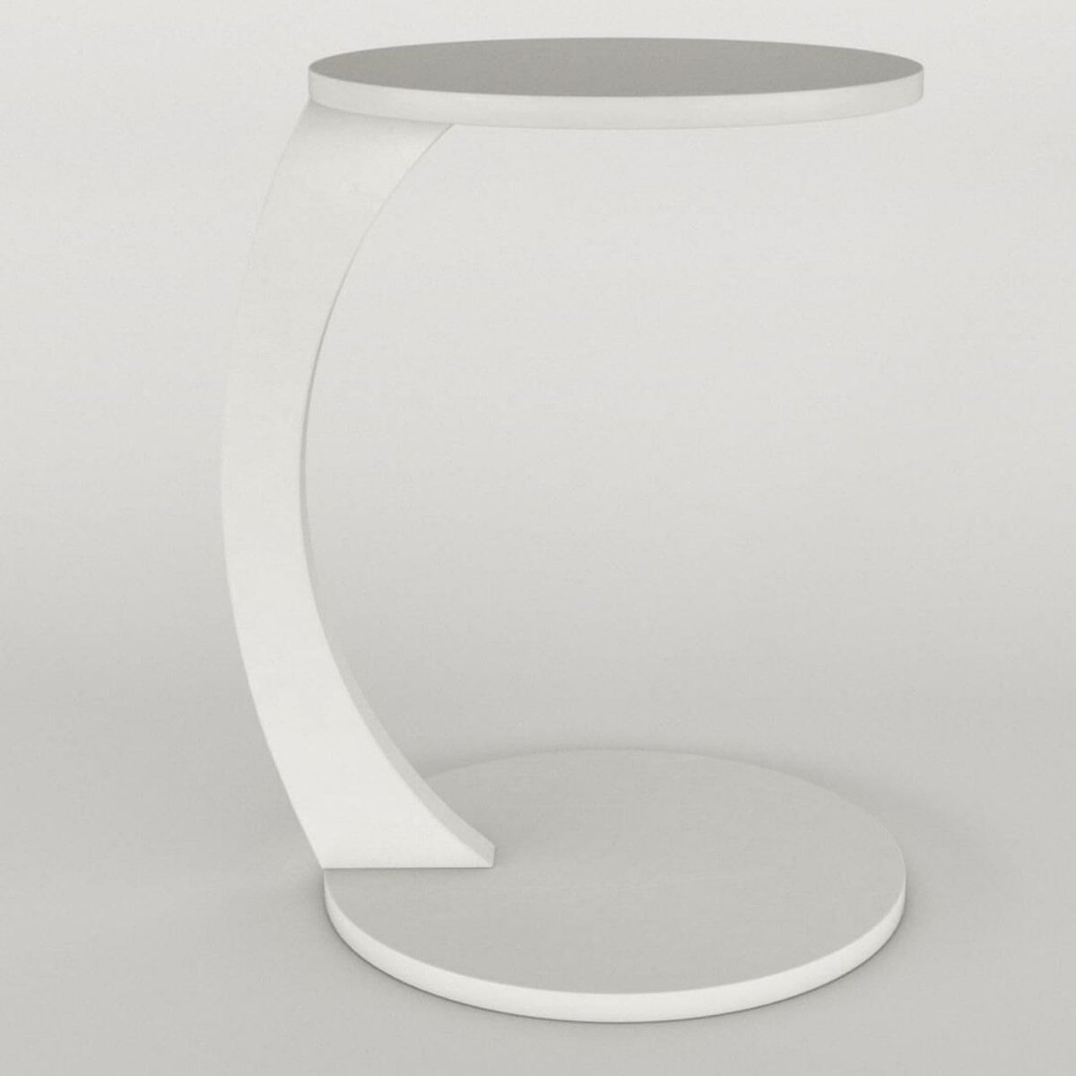 White Wheeled Round C-Shaped Side Table