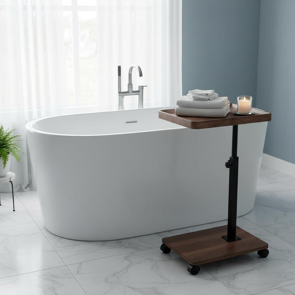 Walnut Swivel Wheeled Adjustable C Side Table