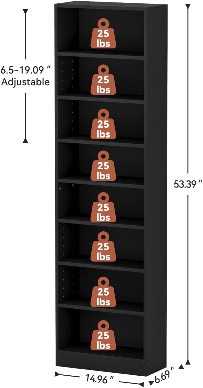 Black Adjustable 6-Tier DVD Media Shelf