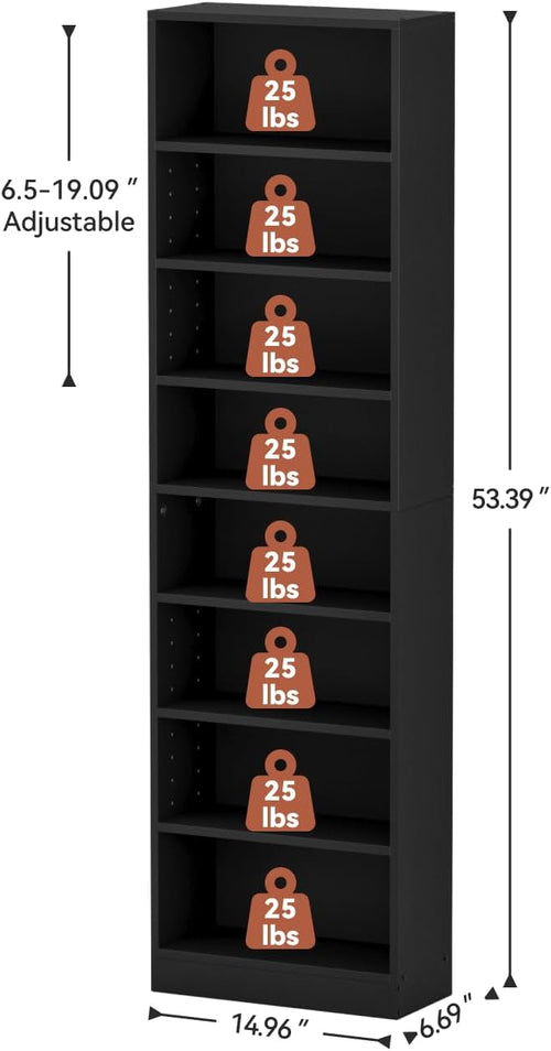 Black Adjustable 6-Tier DVD Media Shelf