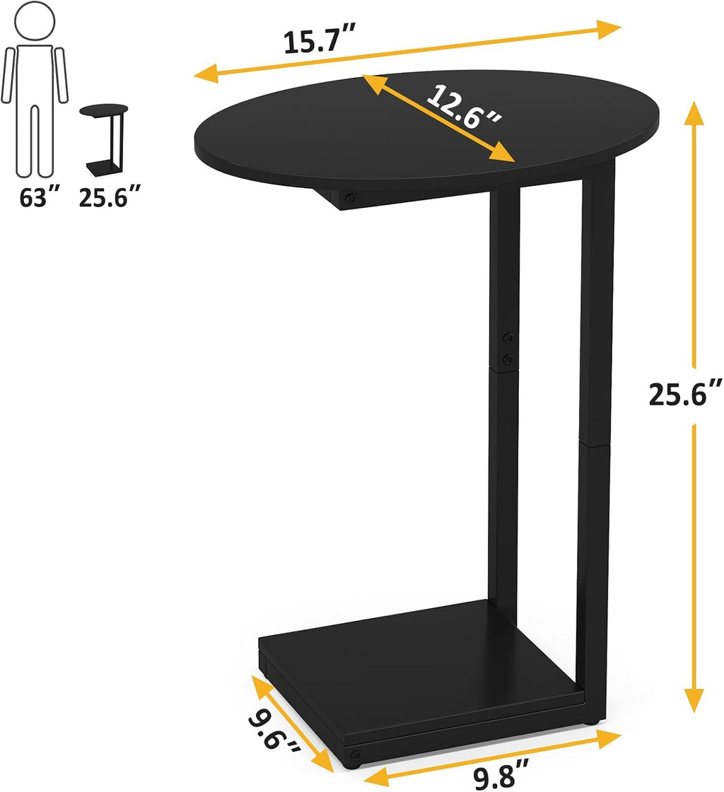 Black Wooden C-Shaped Couch Side Table