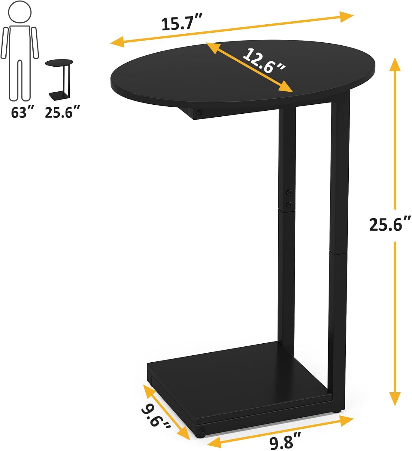 Black Wooden C-Shaped Couch Side Table