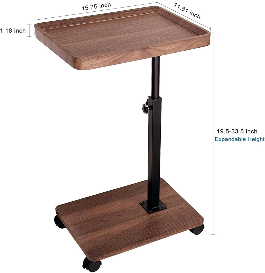 Walnut Swivel Wheeled Adjustable C Side Table