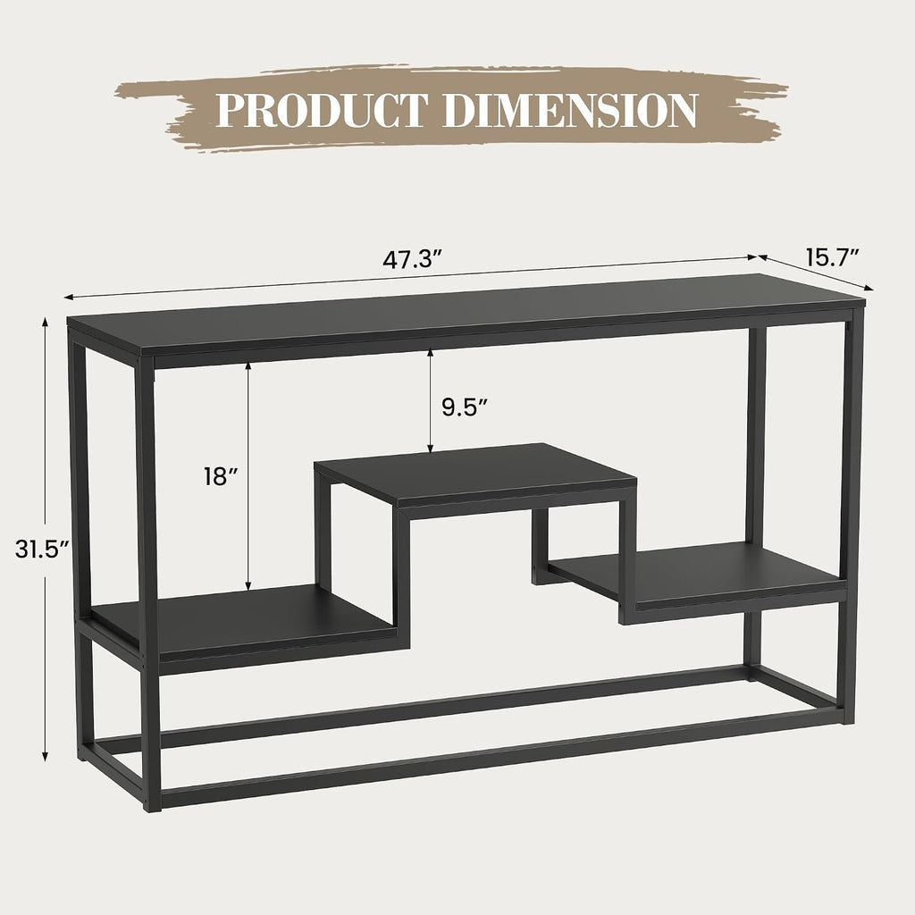 Black 3-Tier Industrial TV Console Stand