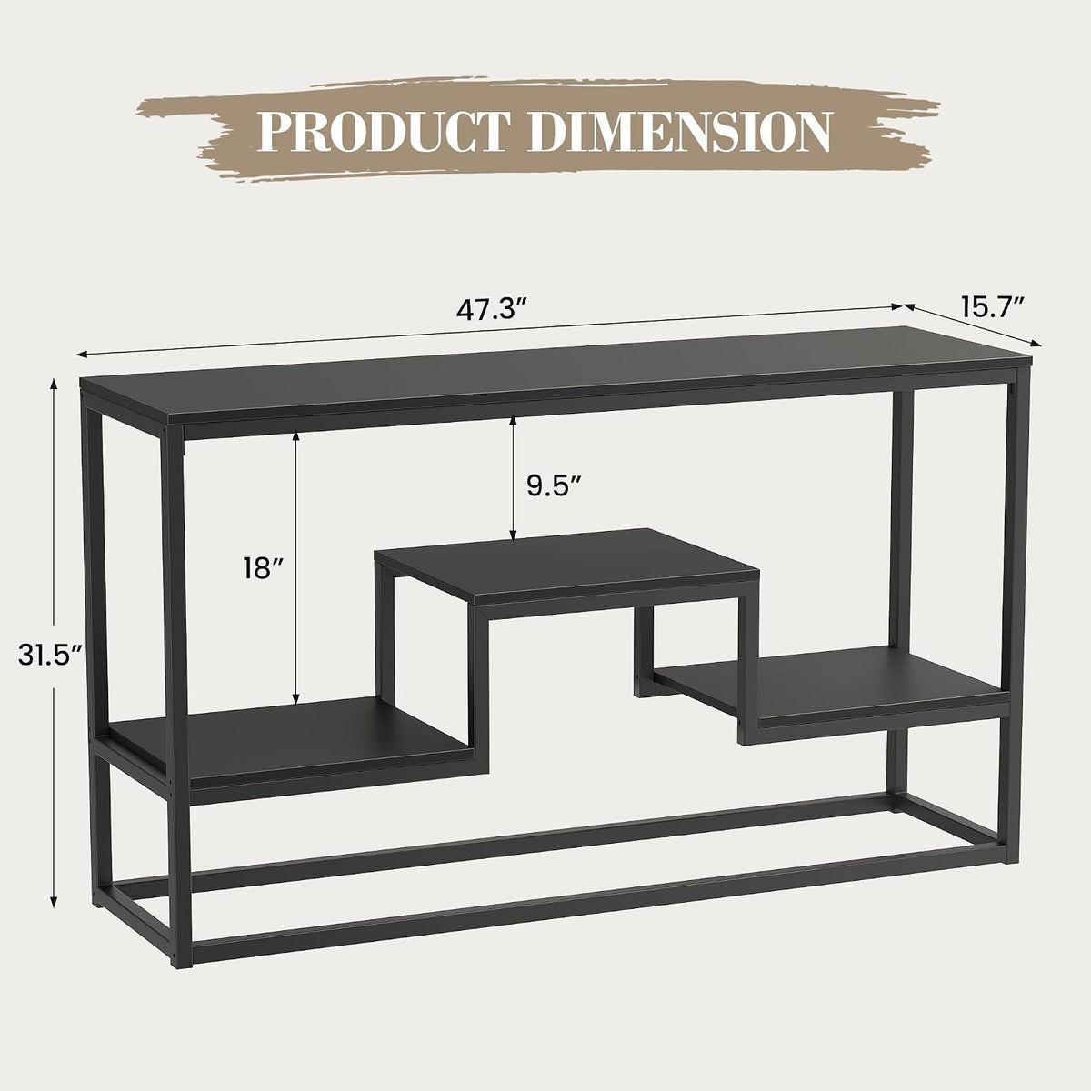 Black 3-Tier Industrial TV Console Stand