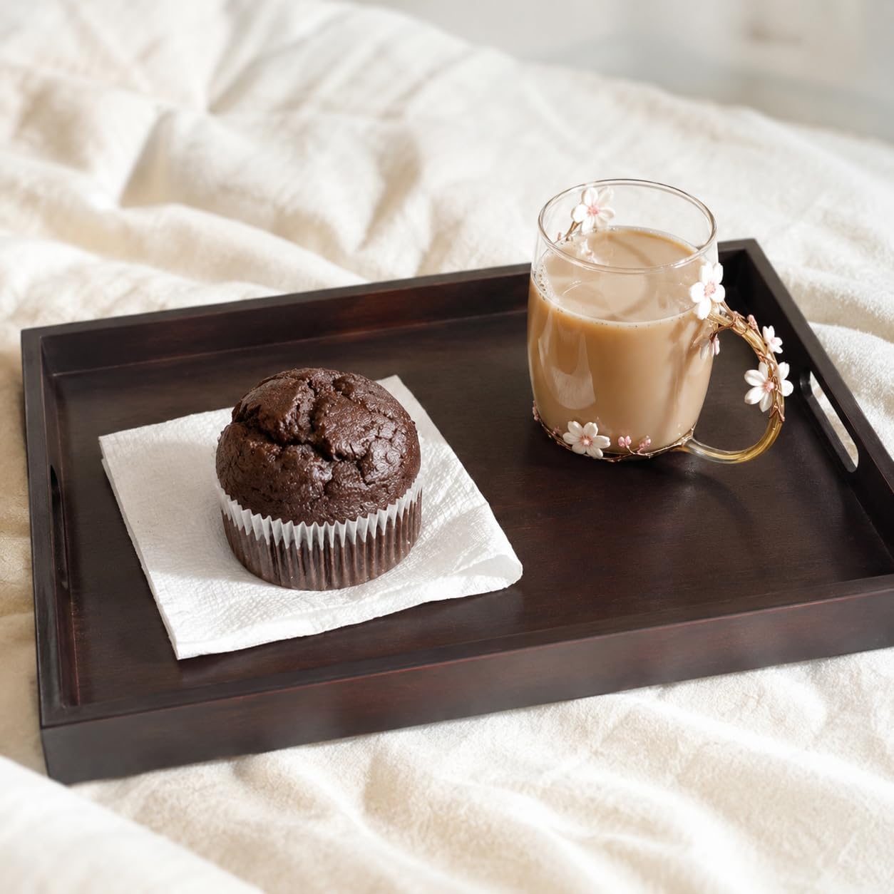 Nesting Bamboo Handle Decor Serving Trays