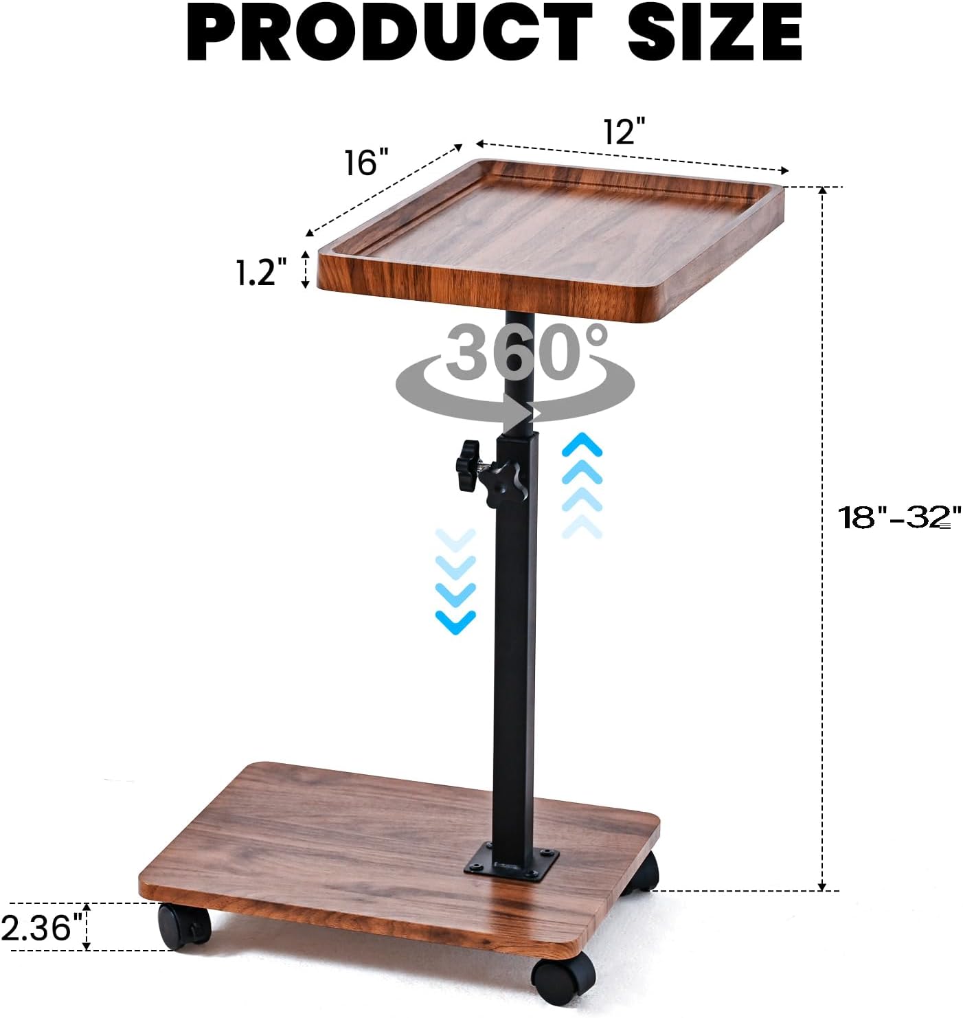 Walnut Swivel Adjustable Slidable C Side Table