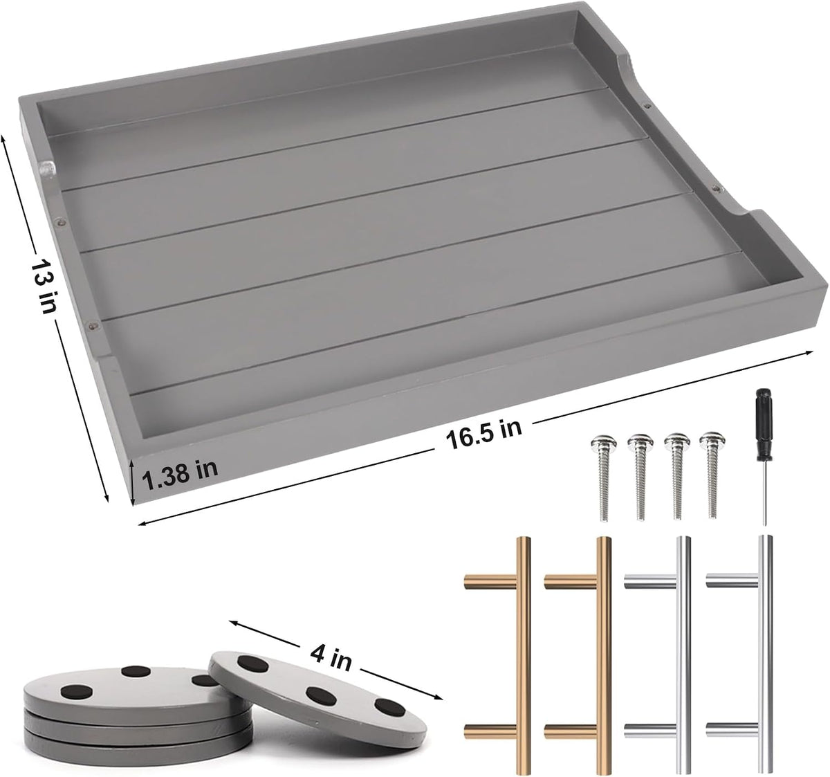 Gray Wooden Decor Serving Tray With Coasters