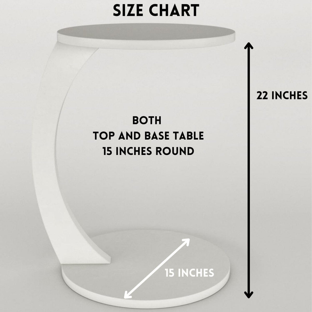 White Wheeled Round C-Shaped Side Table