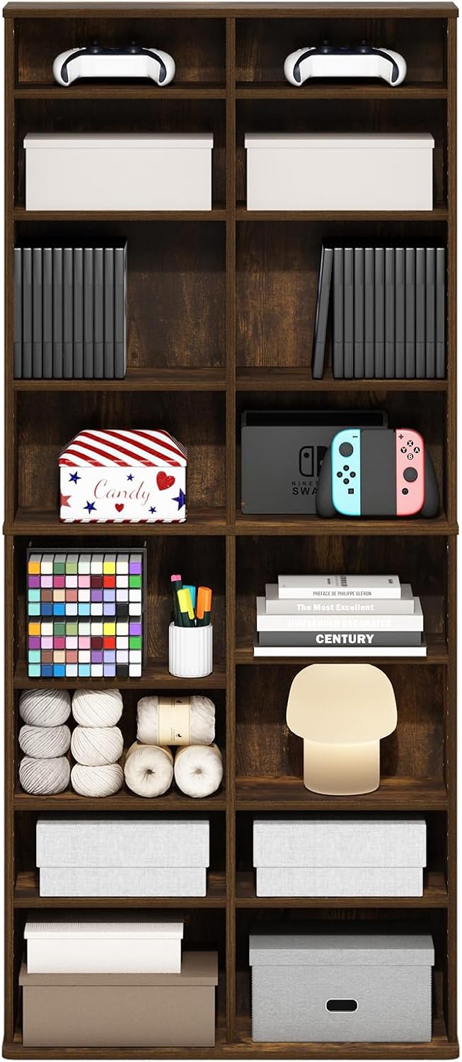 Amber Pine Wide Multi-Shelf Media Rack