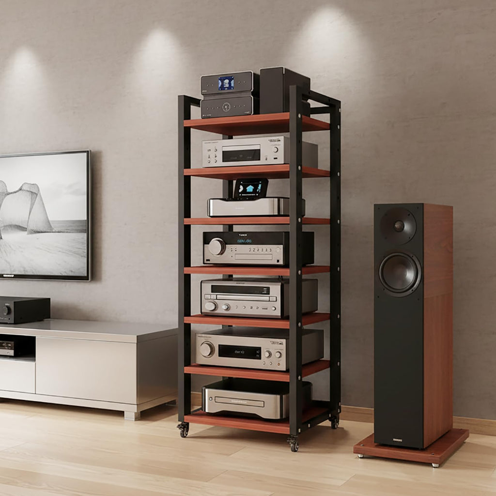 Teak 7-Tier Adjustable AV Media Rack