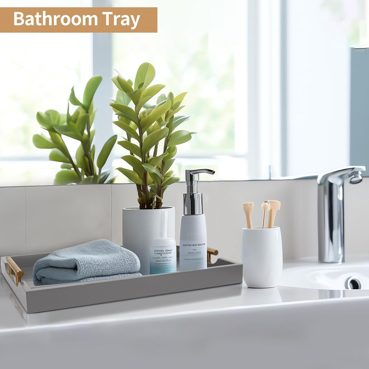 Gray Wooden Decor Serving Tray With Coasters