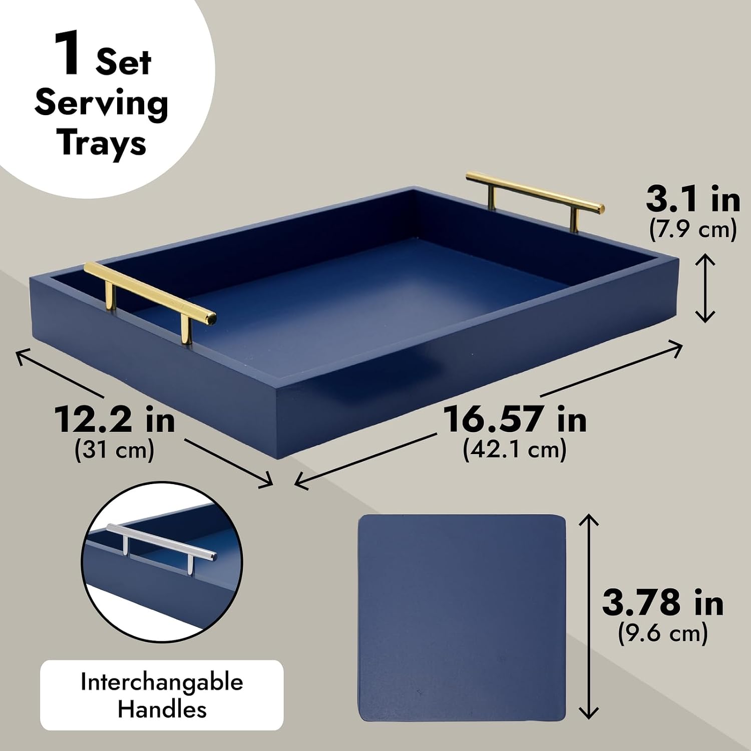 Blue Wood Dual Handle Decor Serving Tray