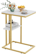 White Gold Slidable C-Shaped Couch Side Table