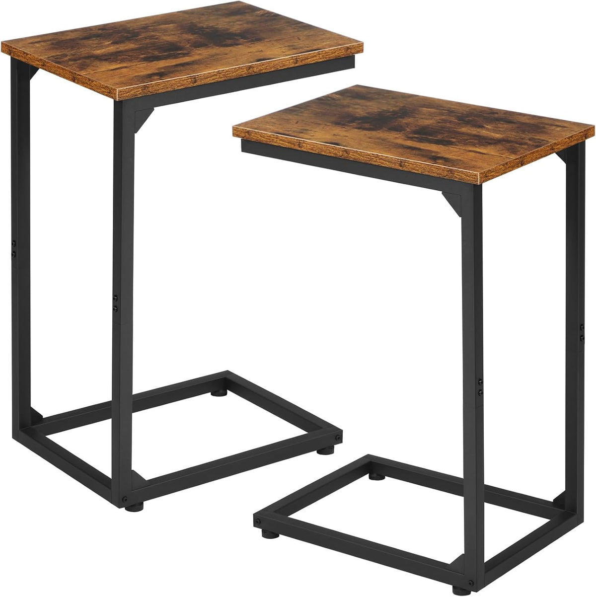 Rustic Brown Slidable C-Shape Side Tables