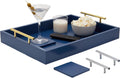 Blue Wood Dual Handle Decor Serving Tray