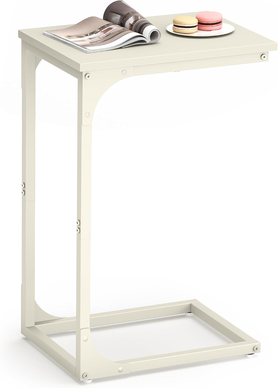 Cream White C-Shaped Sofa Side Table