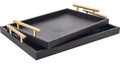 Black Leather Gold Handle Decor Serving Trays