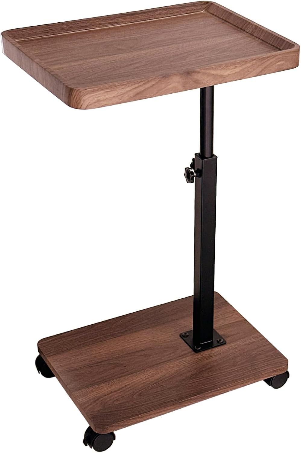 Walnut Swivel Wheeled Adjustable C Side Table