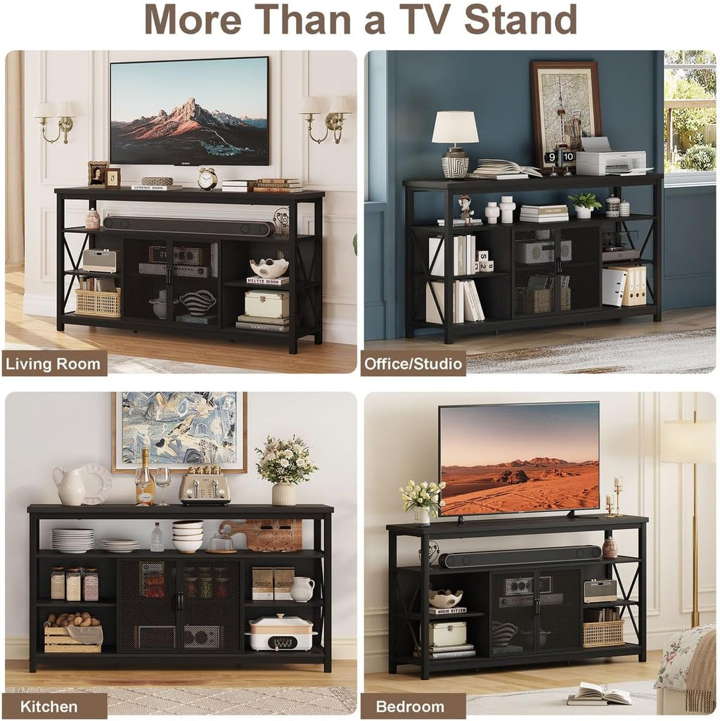 Black Oak Tall Industrial Storage TV Stand