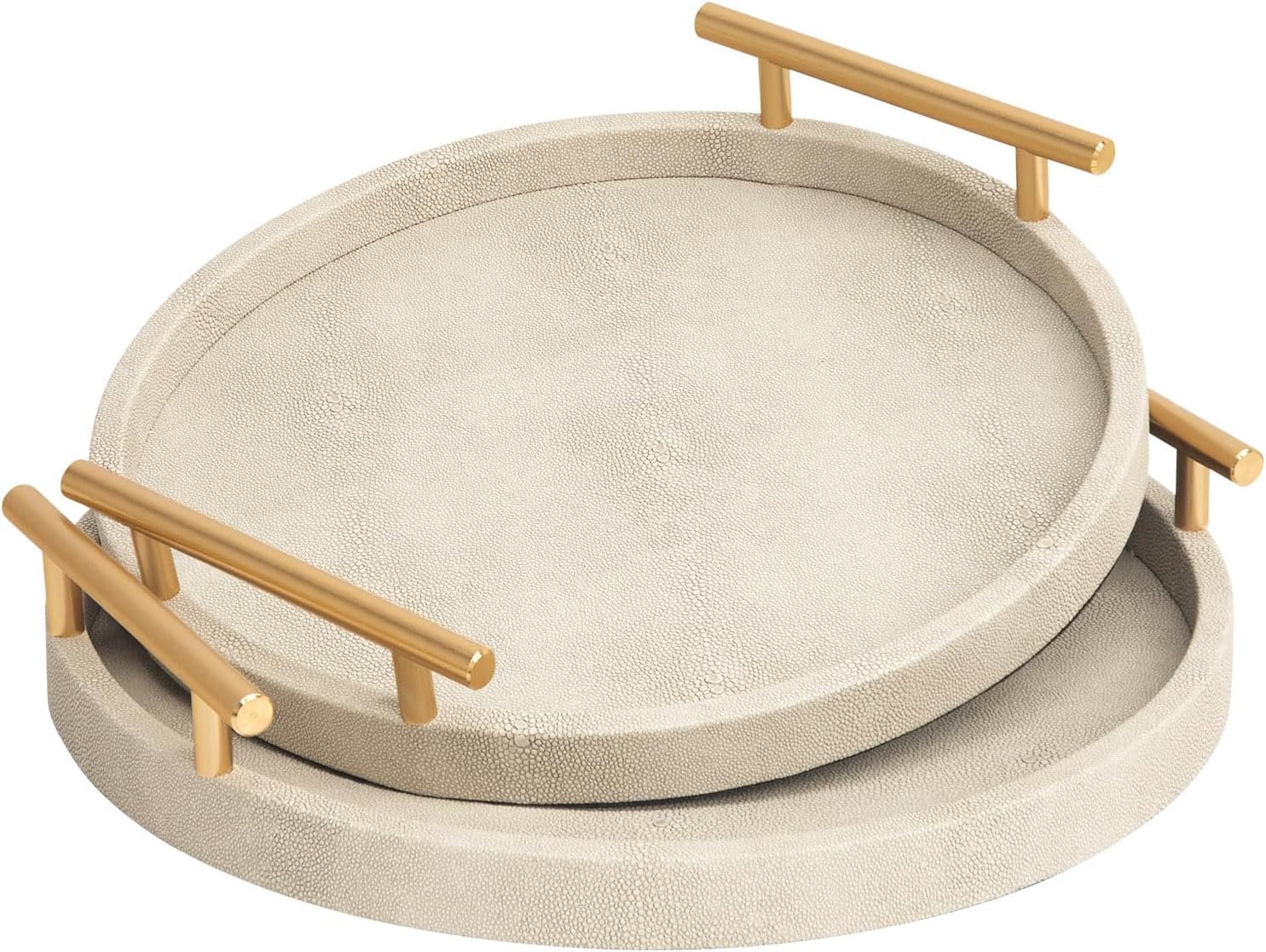 Ivory Round Gold Handle Decor Serving Trays