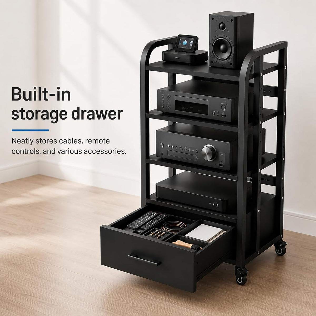Wheeled Drawer 4-Tier AV Audio Rack