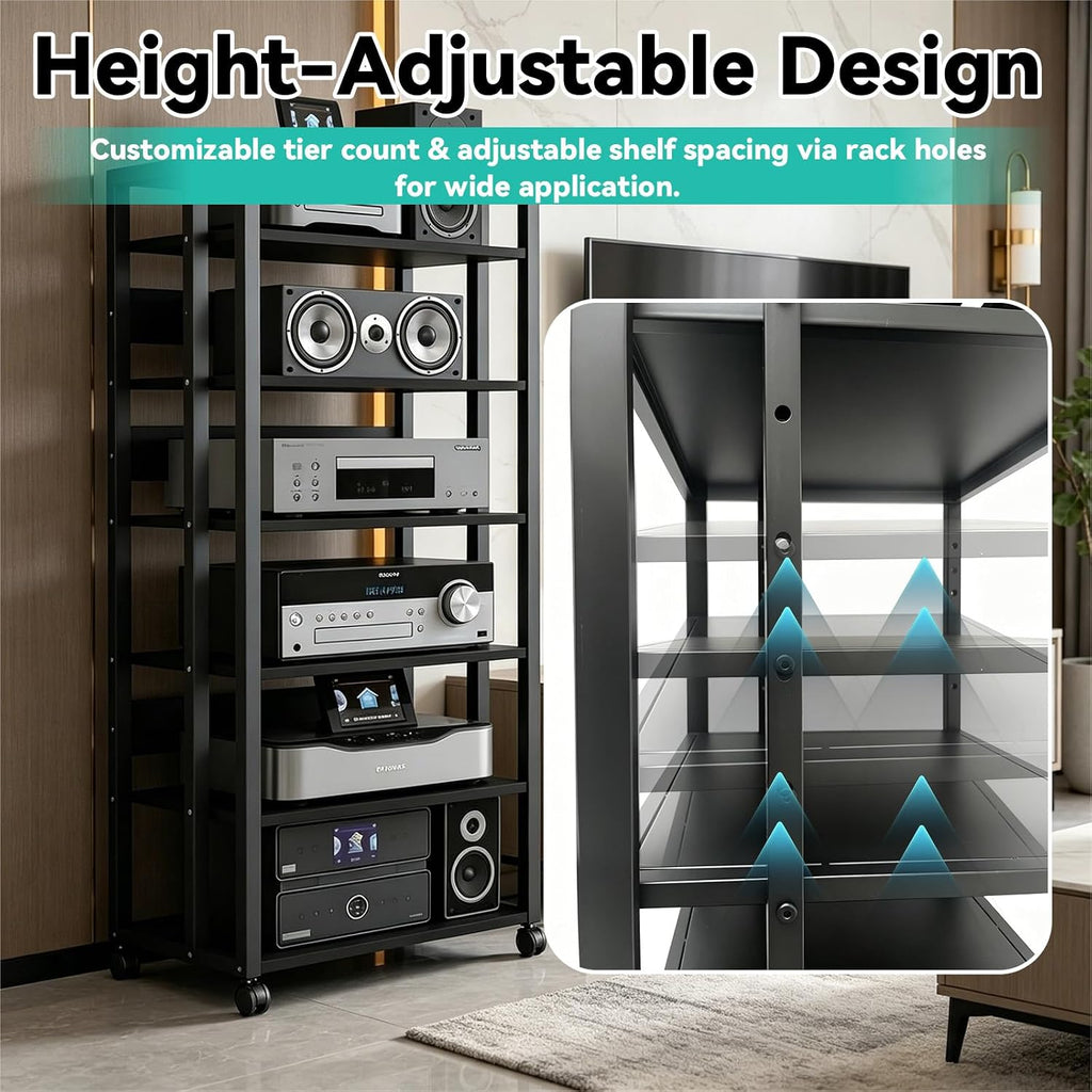 Wheeled Adjustable 6-Tier AV Media Stand