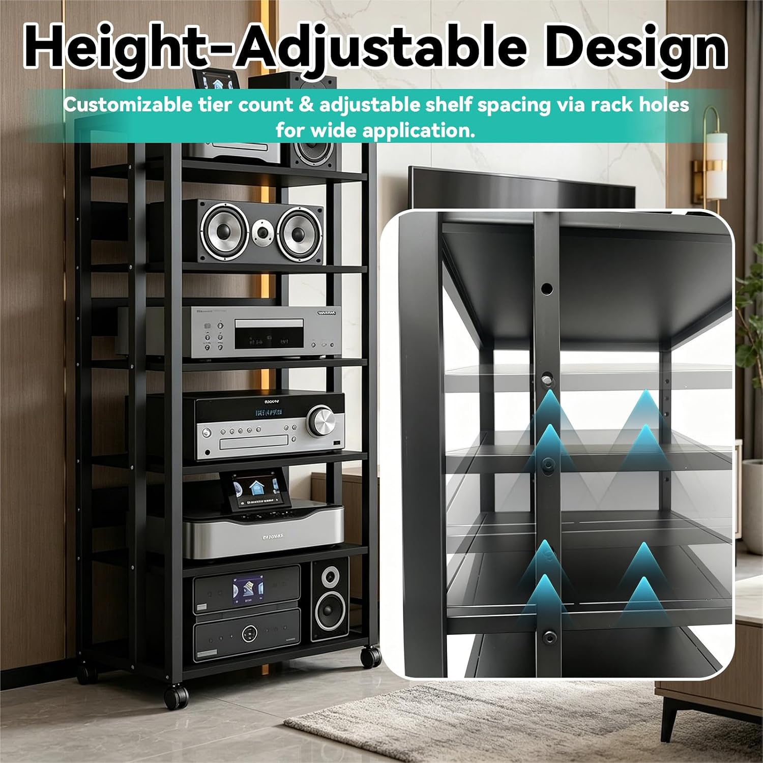 Wheeled Adjustable 6-Tier AV Media Stand