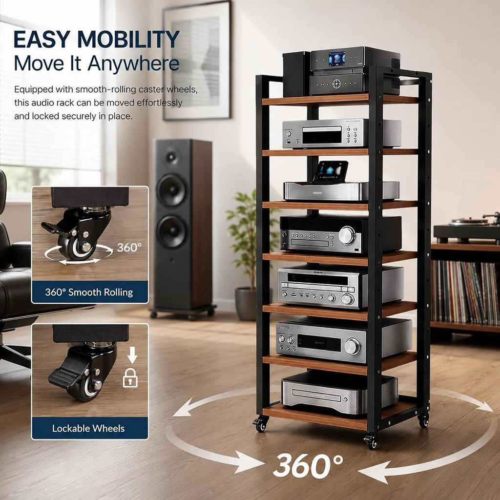 Wheeled Adjustable 7-Tier Audio Rack