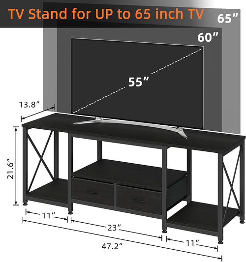 Black Industrial Fabric Drawer TV Stand