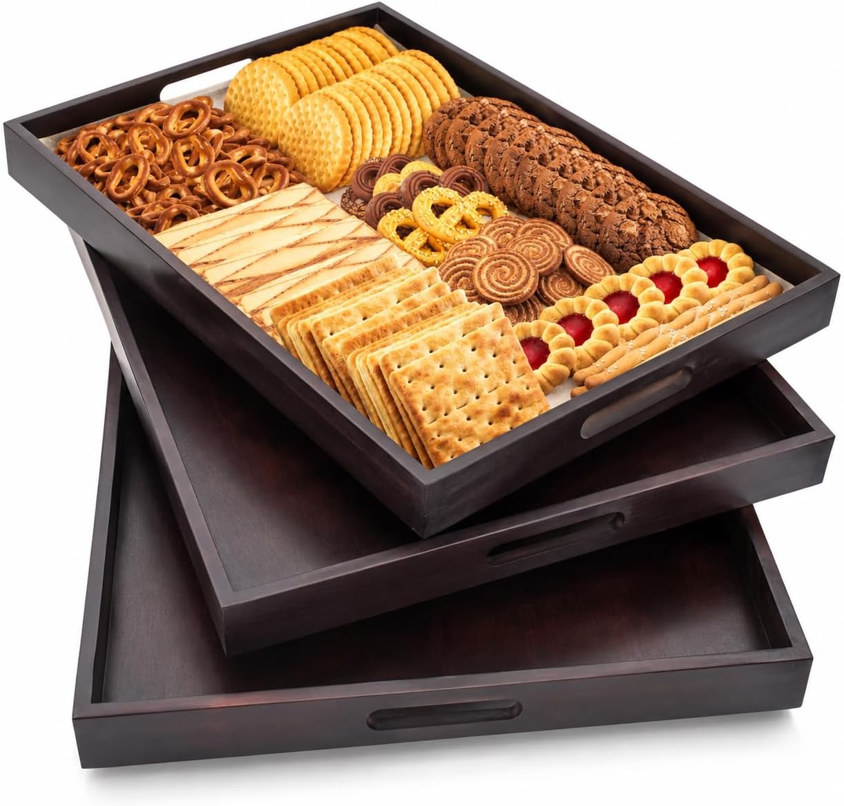 Nesting Bamboo Handle Decor Serving Trays