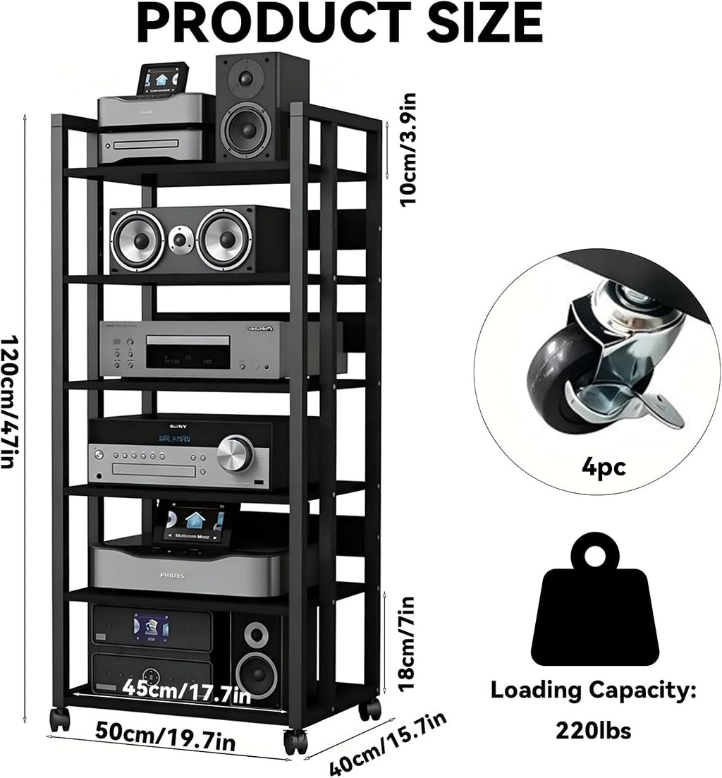 Wheeled Adjustable 6-Tier AV Media Stand
