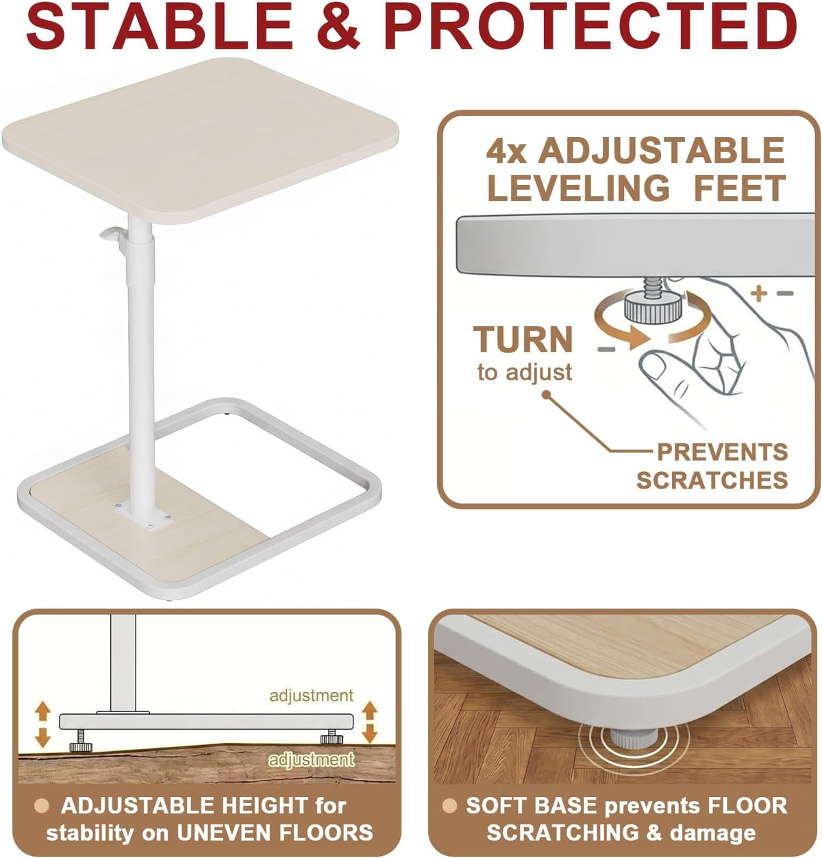 Natural Adjustable Rotatable C-Side Table