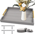 Gray Wooden Decor Serving Tray With Coasters
