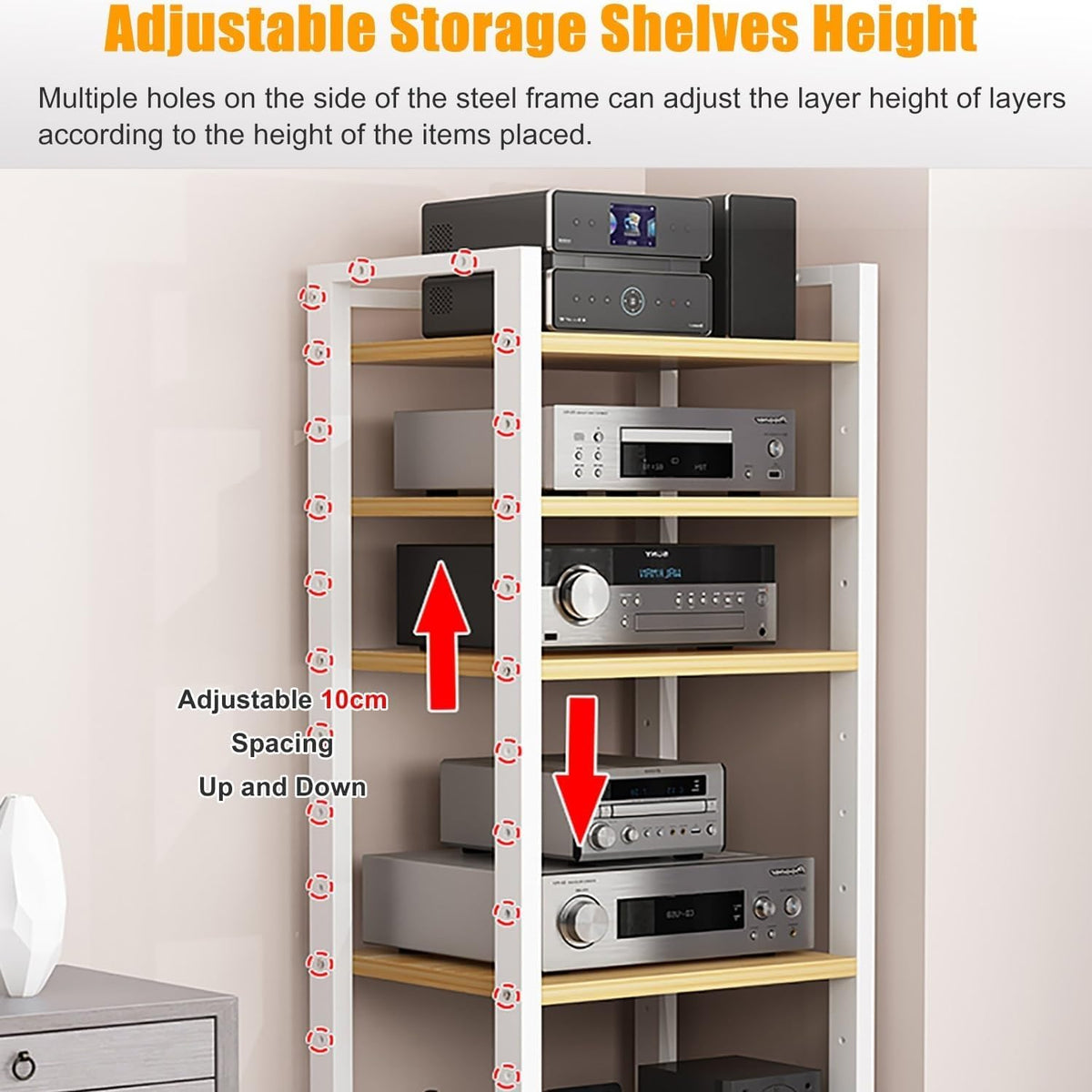 Wheeled Adjustable 7-Tier AV Media Rack