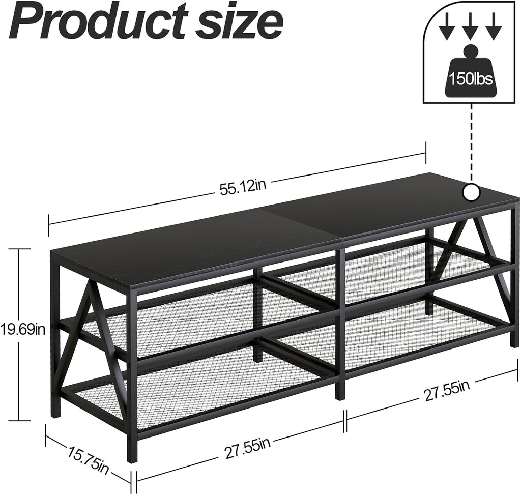 Black 3-Tier Industrial TV Console Stand