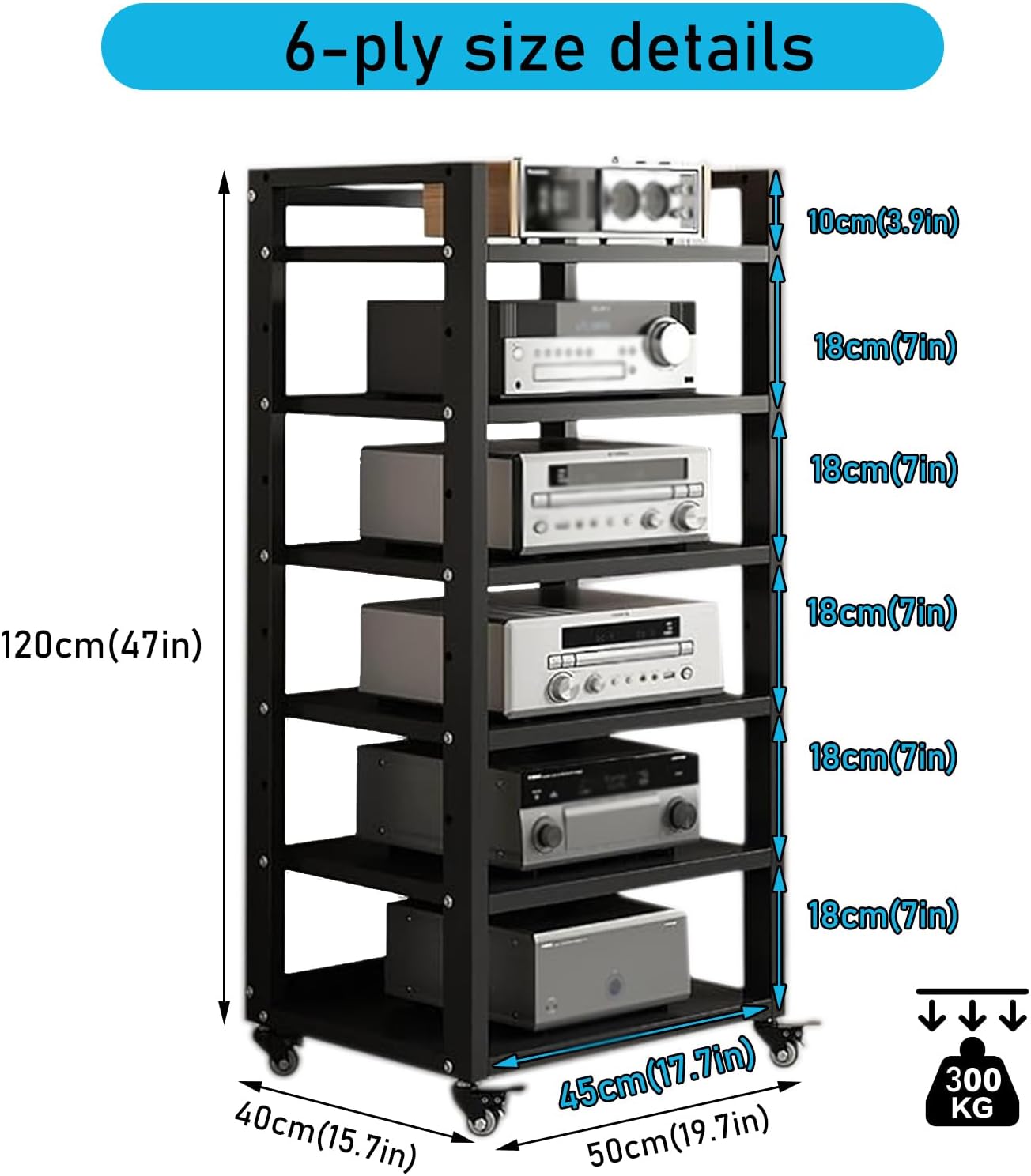Black 6-Tier Adjustable Audio Rack Tower