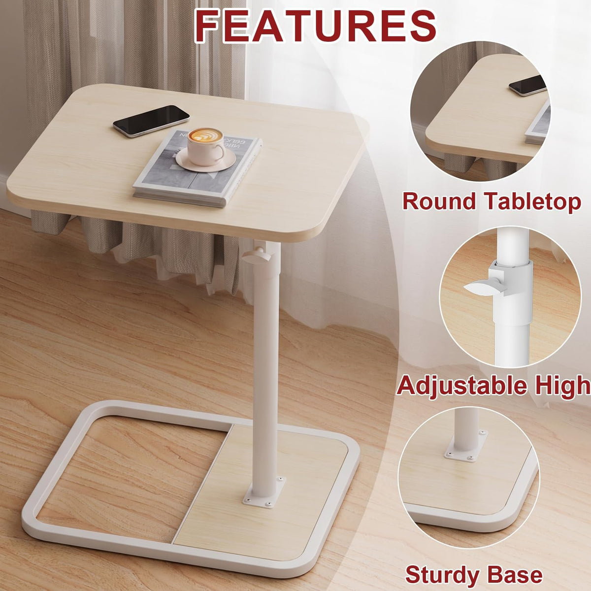 Natural Adjustable Rotatable C-Side Table