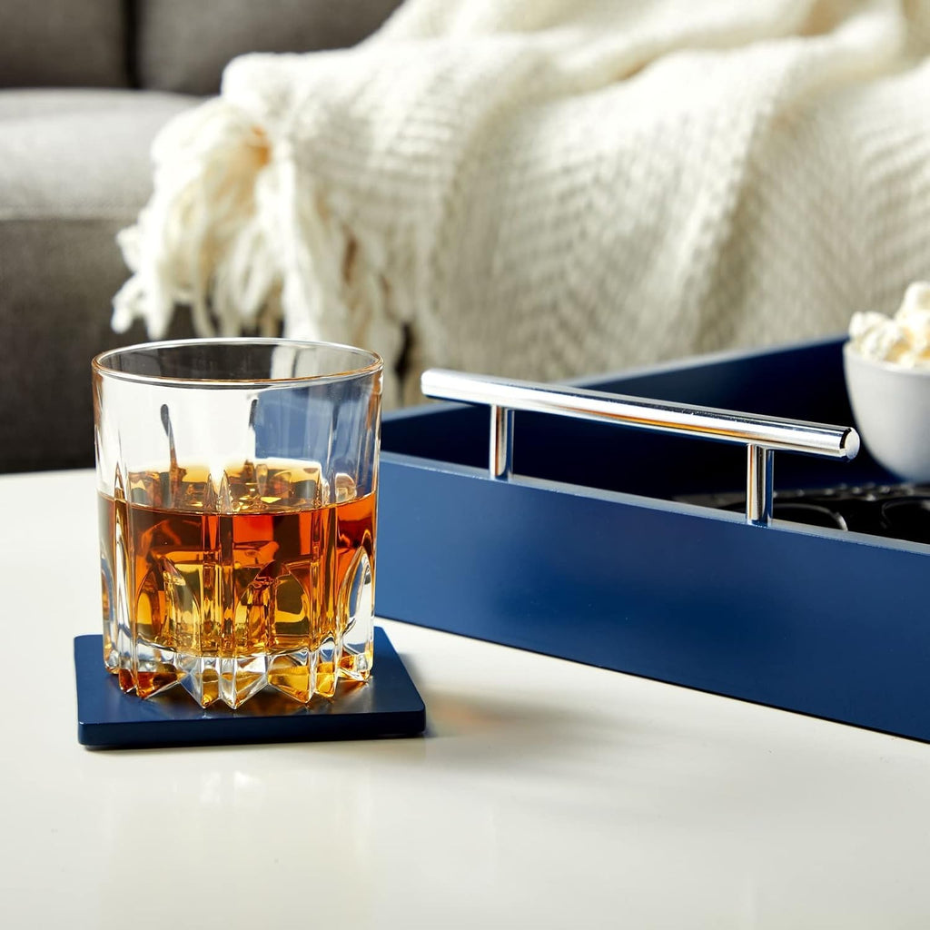 Blue Wood Dual Handle Decor Serving Tray