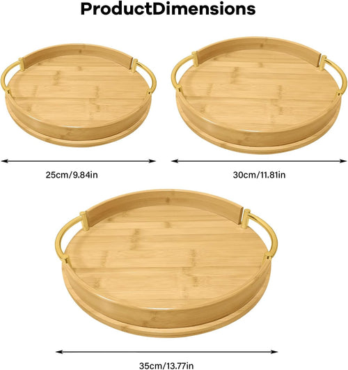 Bamboo Round Gold Handle Serving Trays