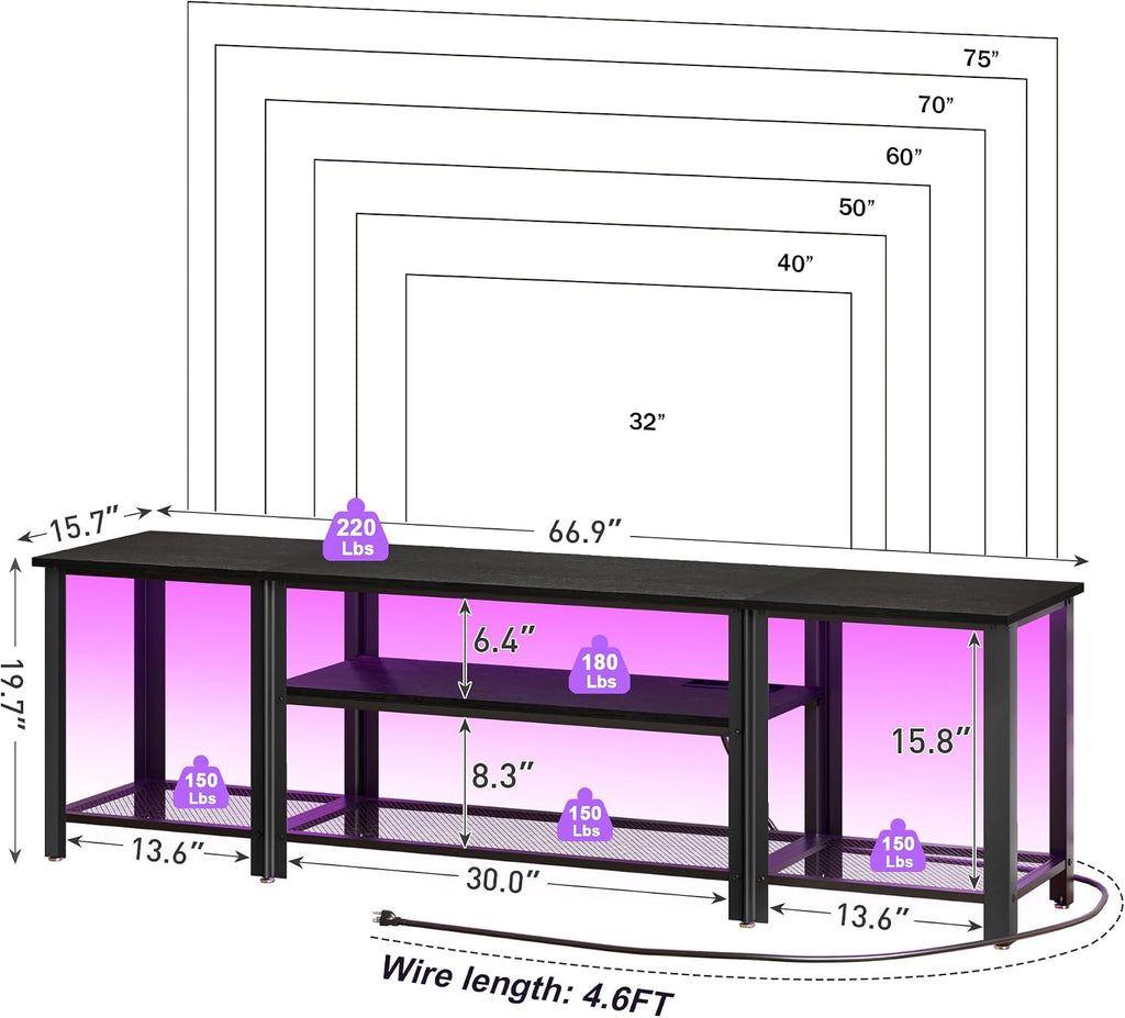 Black RGB Power Industrial TV Stand