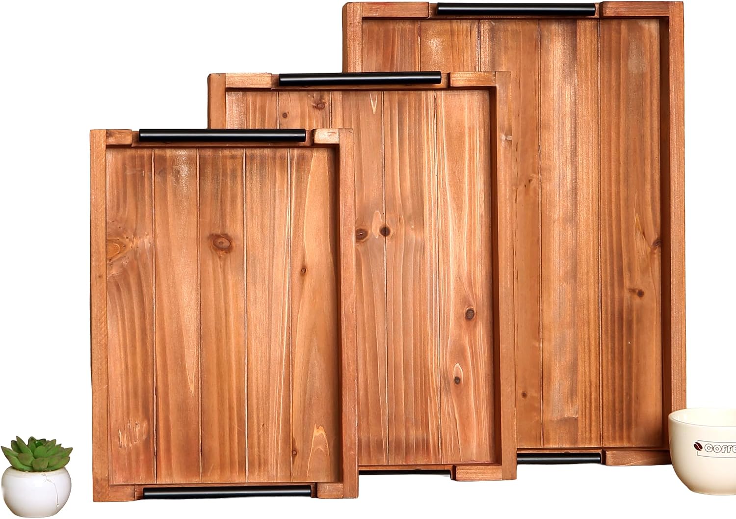 Vintage Nested Wood Decor Serving Trays