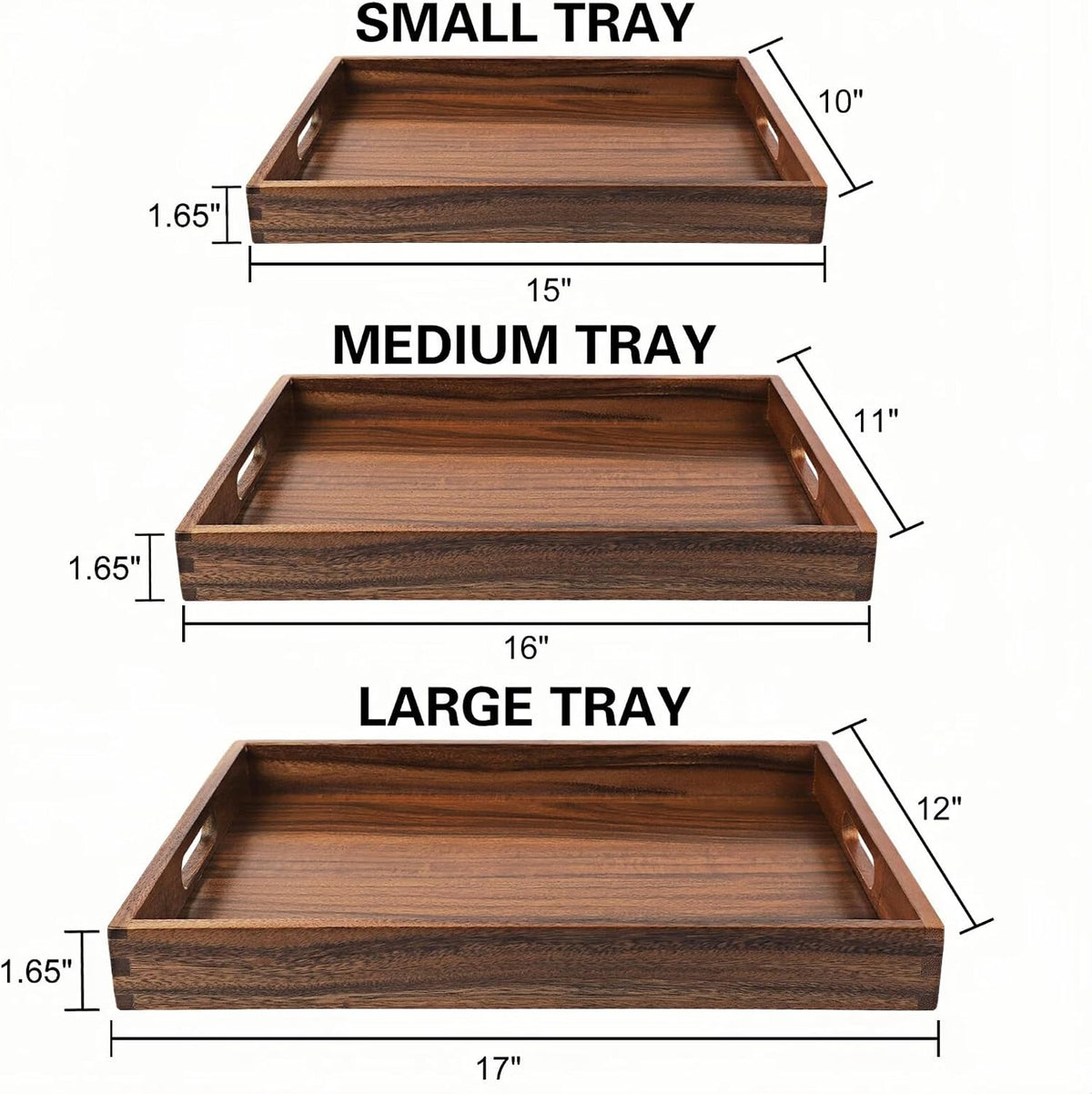 Stackable Acacia Wood Decor Serving Trays