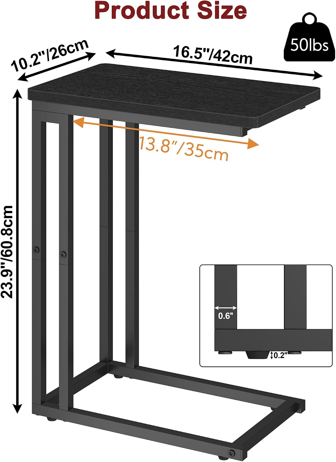 Black Oak Slidable C-Shaped Side Table