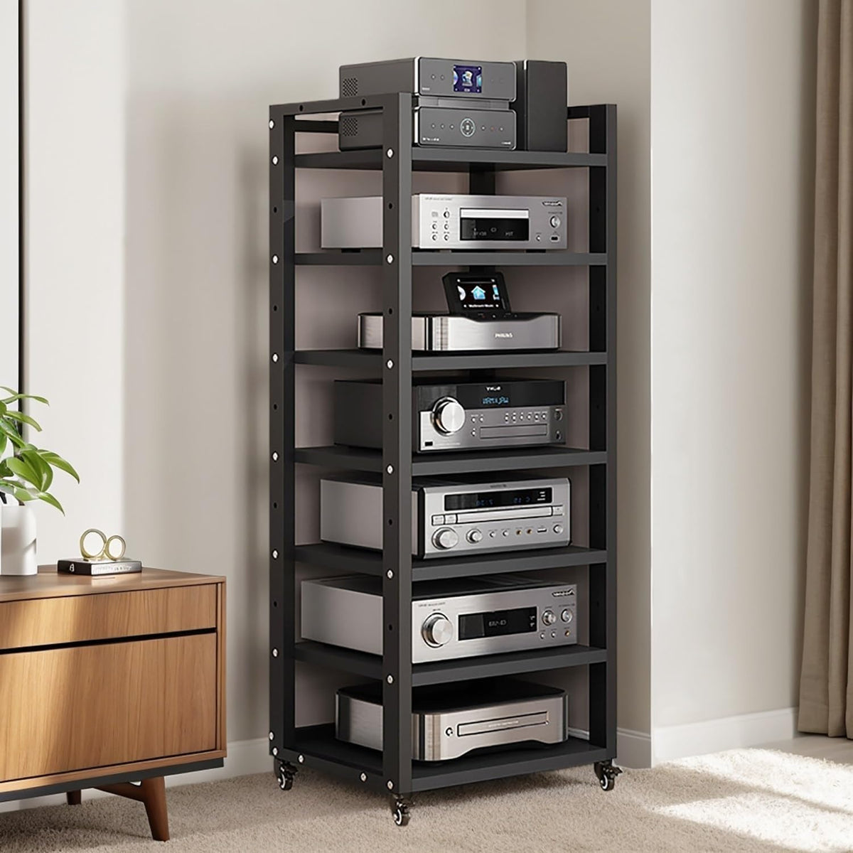 Wheeled Adjustable 7-Tier AV Media Rack
