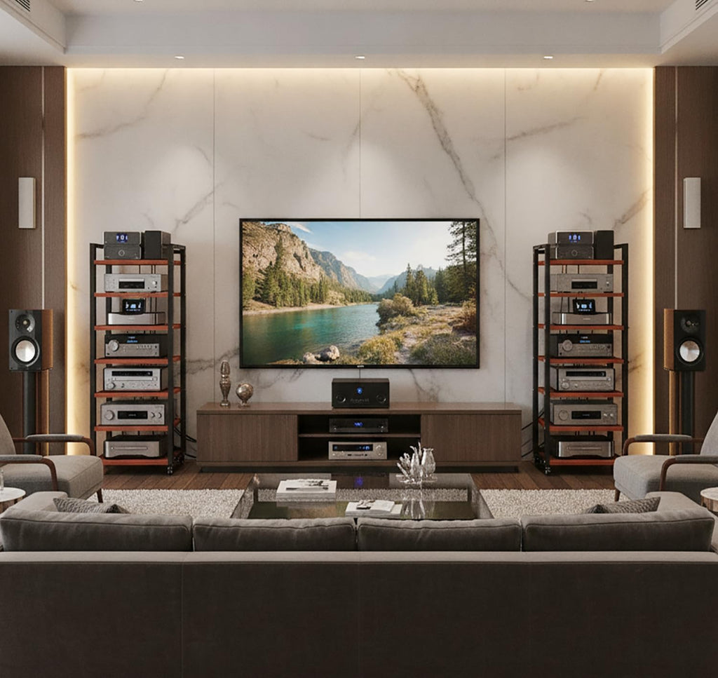 Teak 7-Tier Adjustable AV Media Rack