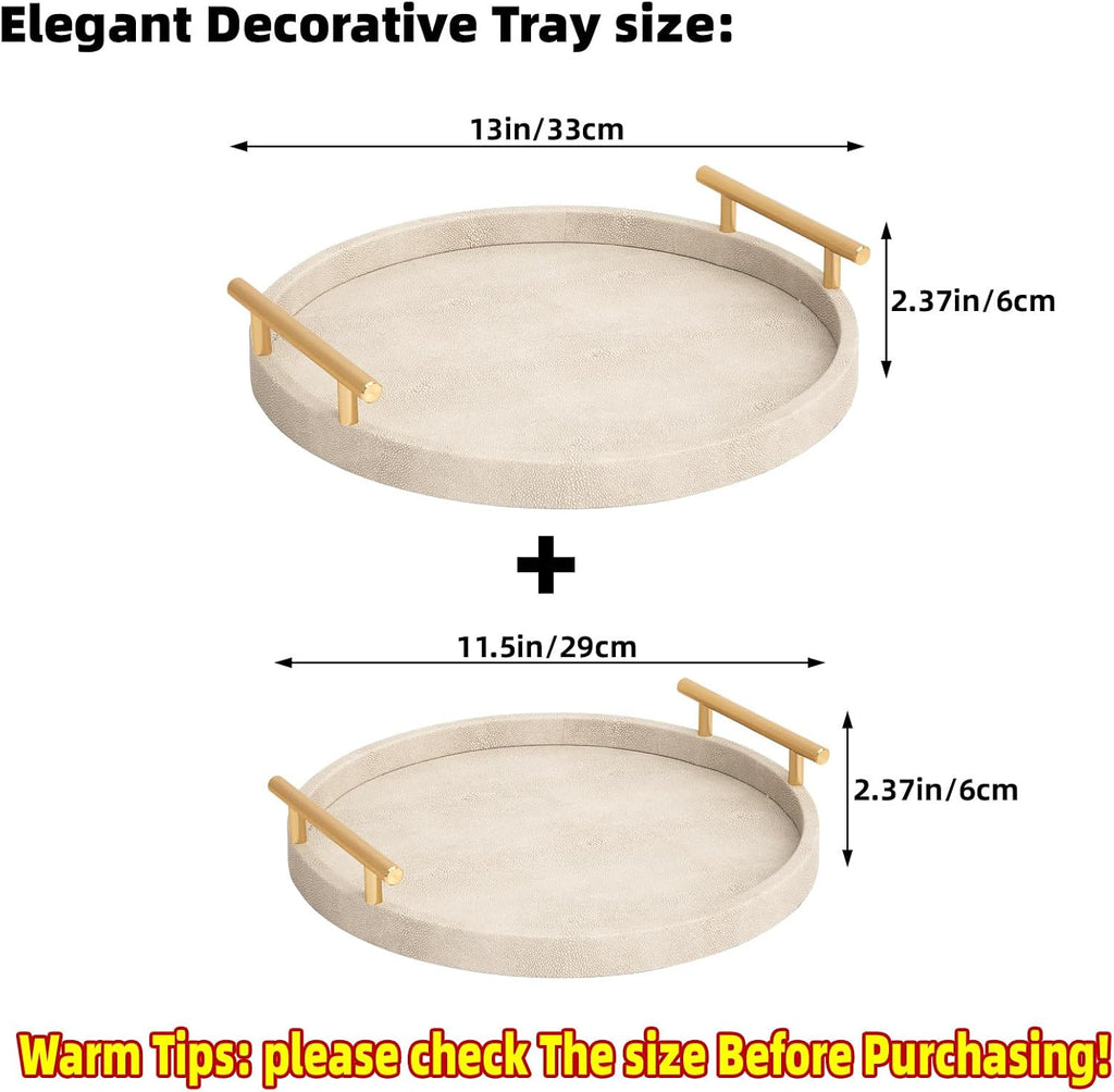 Ivory Round Gold Handle Decor Serving Trays
