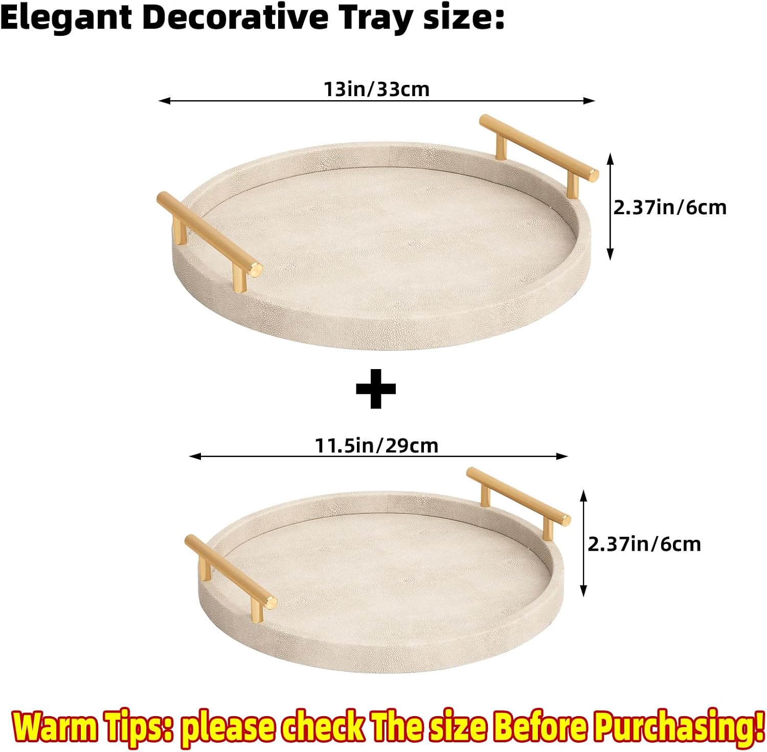 Ivory Round Gold Handle Decor Serving Trays